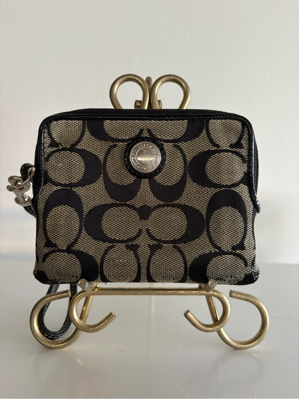 Coach Signature C Wristlet with Silver Medallion